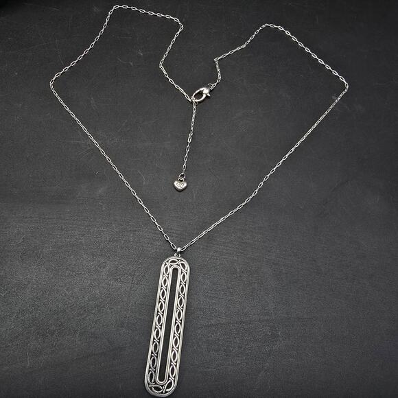 Brighton Ferrara Equestra Necklace Pendant Silver Tone Long OVal - Picture 3 of 6